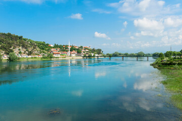 Fototapeta na wymiar View over Shkodra city and Bojana river from Rozafa castle, Shkodra, Albania