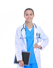 Beautiful young female with tablet computer. Woman doctors