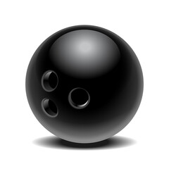 Black glossy bowling ball isolated on white background.