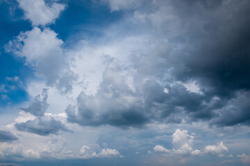 Dramatic overcast cloudy sky filled with cumulonimbus clouds in rainy season.
