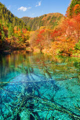 Scenic view of the Five Flower Lake (Multicolored Lake)