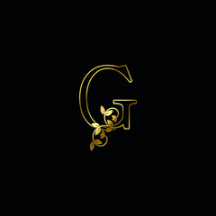 Golden Outline G Letter Minimalist Luxury Initial Nature Tropical Leaf logo Icon
