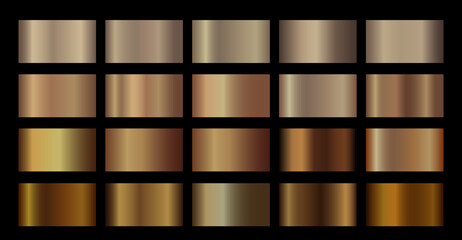 Bronze gradient vector metallic gold template Vector swatch set. Metal chrome gradient illustration