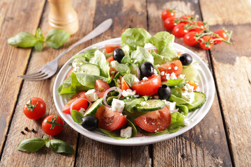 vegetable salad with tomato, olive, feta cheese and cucumber