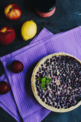 Homemade sweet blueberry pie with cream - 361578197