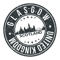 Glasgow Scotland Unites Kingdom Europe Stamp Logo Icon Symbol Design Skyline City.
