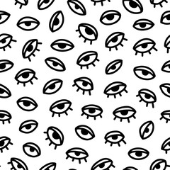 Seamless pattern with hand drawn eye, vector illustration