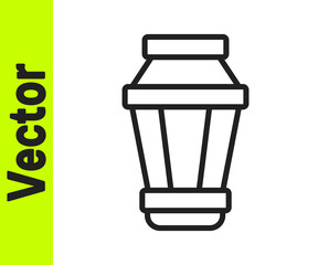 Black line Garden light lamp icon isolated on white background. Solar powered lamp. Lantern. Street lamp. Vector Illustration.