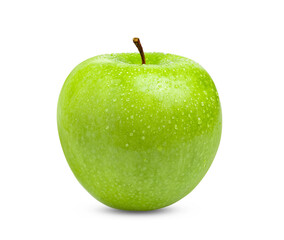 fresh green apple isolated on white background with water drop