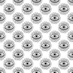 Seamless pattern with hand drawn eye, vector illustration