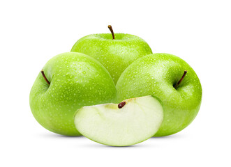 fresh green apple isolated on white background with water drop