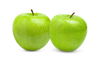 fresh green apple isolated on white background with water drop