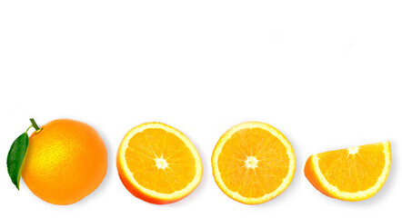 Orange fruit with slice isolated on white background.