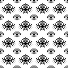 Seamless pattern with hand drawn eye, vector illustration
