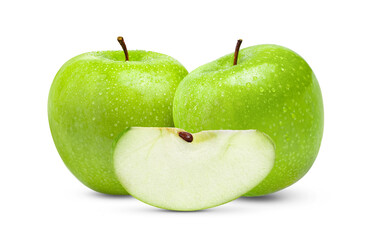 fresh green apple isolated on white background with water drop