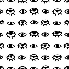 Seamless pattern with hand drawn eye, vector illustration