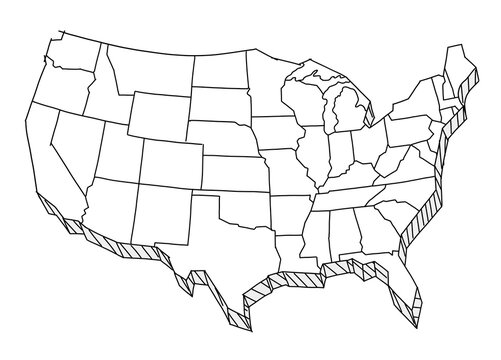 USA map sketch. Tourist. United States of America country. Freehand Illustration. Line hand-drawn vector.