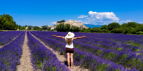 woman in lavender flower field- france landscape