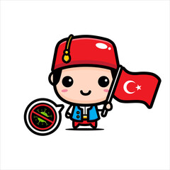 Vector design of the person holding the Turkey flag with the Stop Corona Virus symbol