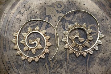 Brass metal boho style Indian earrings