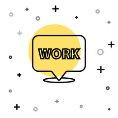 Black line Location with text work icon isolated on white background. Random dynamic shapes. Vector Illustration.