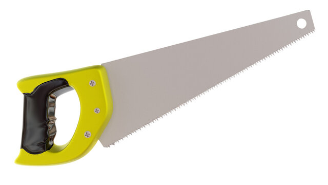 saw handsaw yellow hadle isoalted front view - 3d rendering
