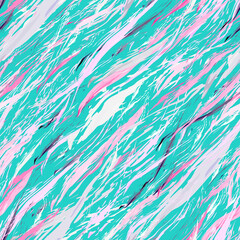 Abstract vector seamless pattern. Pink and white brushstroke on bright blue background. Template for design, textile, wallpaper, wrapping, carpet, carton, print, ceramic tile.