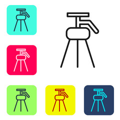 Black line Tripod icon isolated on white background. Set icons in color square buttons. Vector Illustration.