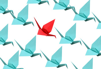 An origami bird pattern with red crane paper