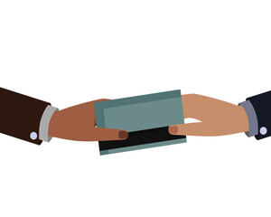 Hand hold credit card isolated on white icon vector illustration. Payment and payroll concept.