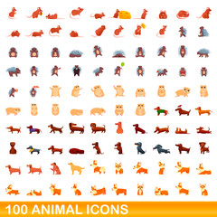 100 animal icons set. Cartoon illustration of 100 animal icons vector set isolated on white background