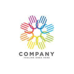 Fototapeta premium Hand community Logo icon, People care, community, creative hub, social connection, charity symbol design vector