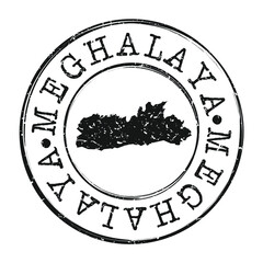 Meghalaya India Map Postmark. Silhouette Postal Passport. Stamp Round Vector Icon. Vintage Postage Design.