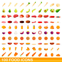 100 food icons set. Cartoon illustration of 100 food icons vector set isolated on white background