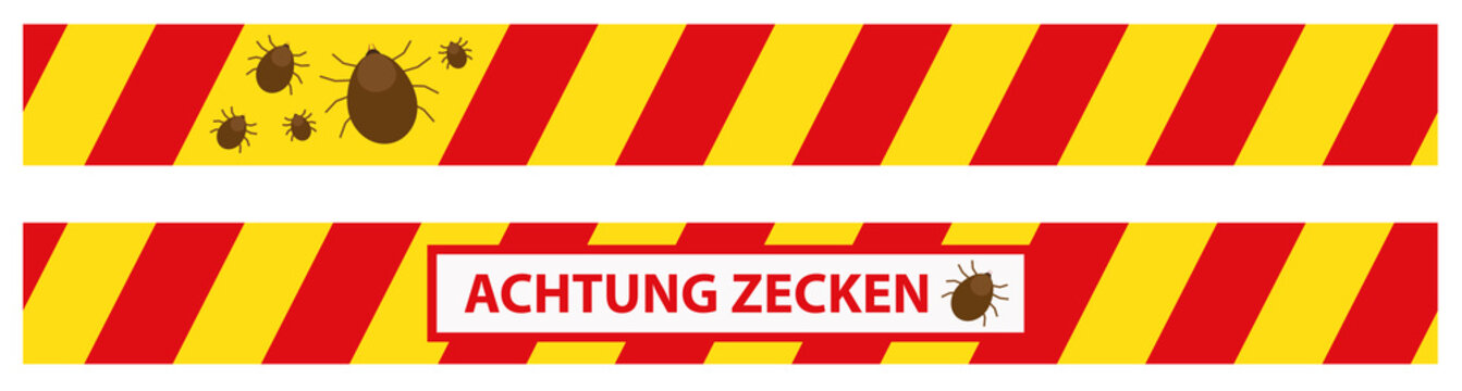 Flatterband Mit Zecken - Achtung Zecken, Warnschild, Warnung, Absperrung, Zecke