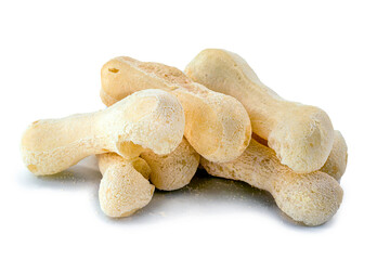 Traditional Brazilian starch biscuit, called polvilho biscuit, isolated on white background. Brazilian manioc flour biscuit.