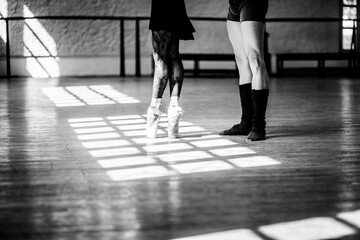 ballet rehearsal in black and white