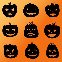 Set of carved pumpkins for Halloween. Isolated icons for celebratory design