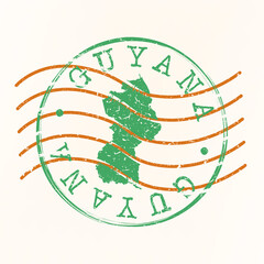 Guyana Stamp Postal. Map Silhouette Seal. Passport Round Design. Vector Icon. Design Retro Travel.