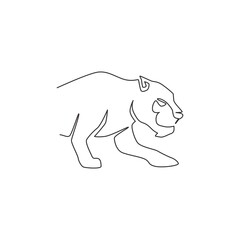 Single continuous line drawing of elegant leopard for hunter team logo identity. Dangerous jaguar mammal animal mascot concept for sport club. Modern one line draw vector graphic design illustration