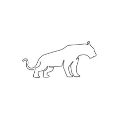 Single continuous line drawing of elegant leopard for hunter team logo identity. Dangerous jaguar mammal animal mascot concept for sport club. Modern one line draw vector design graphic illustration © Simple Line