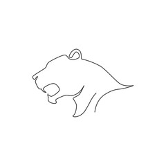 One single line drawing of wild leopard head for company business logo identity. Strong jaguar mammal animal mascot concept for national conservation park. Continuous line draw design illustration