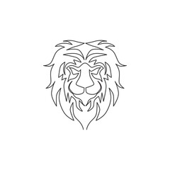 One continuous line drawing of king of the jungle, lion head for company logo identity. Strong feline mammal animal mascot concept for national safari zoo. Single line draw design vector illustration
