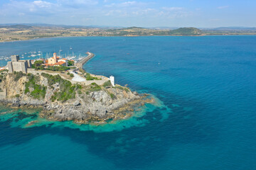 Fototapeta na wymiar aerial view of the coastal town of Talamone in the Tuscan Maremma