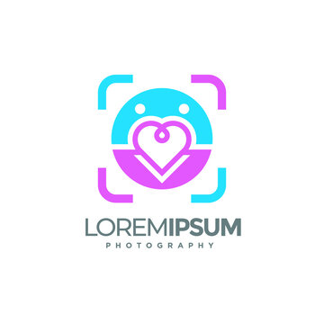 Wedding Photography Logo Icon Design, combined of camera, couple and heart symbol vector
