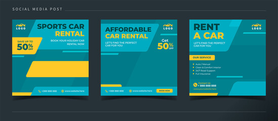 Affordable car rental banner for social media post template