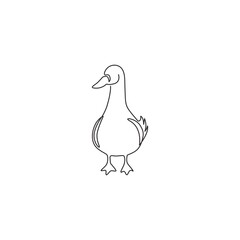 One single line drawing of cute funny white duck for company business logo identity. Little beauty swan mascot concept for public park. Modern continuous line draw graphic vector design illustration