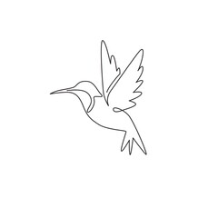 Single continuous line drawing of adorable hummingbird for company business logo identity. Tiny beauty bird mascot concept for conservation national park. One line vector draw design illustration