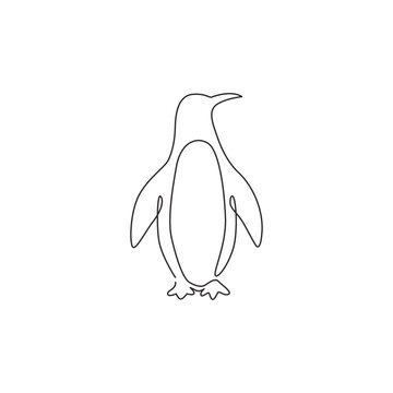 Single continuous line drawing of adorable penguin for company business logo identity. Arctic animal bird mascot concept for kids stationary product. One line draw graphic design vector illustration