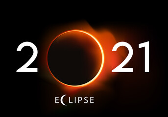présentation de la nouvelle année 2021 sur le thème de l’astronomie, avec une éclipse totale du soleil. - obrazy, fototapety, plakaty